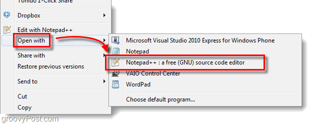 personnaliser l'ouverture avec la liste dans Windows 7