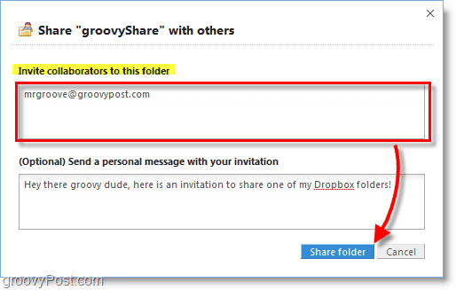 Capture d'écran de Dropbox - invitez des personnes à utiliser votre dossier de partage