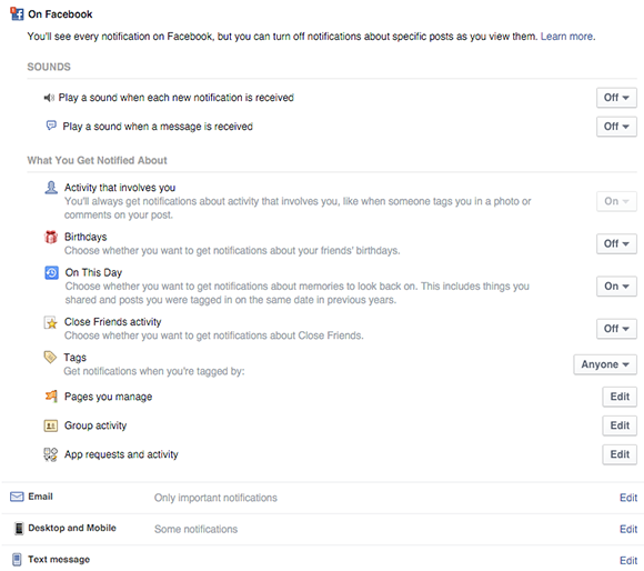 configurer les paramètres de notification généraux pour les profils Facebook
