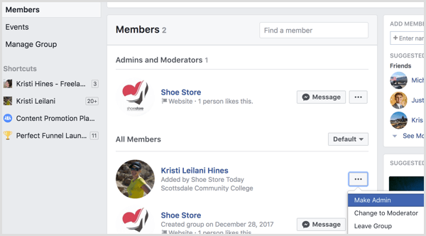 Facebook ajouter un profil au groupe en tant qu'administrateur