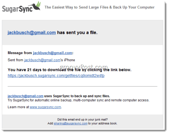 SugarSync Partager des fichiers par e-mail