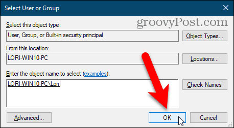 Fermez la boîte de dialogue Sélectionner un utilisateur ou un groupe dans le registre Windows