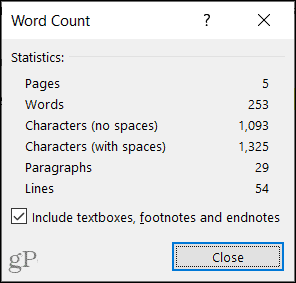 Nombre de mots dans Microsoft Word sous Windows