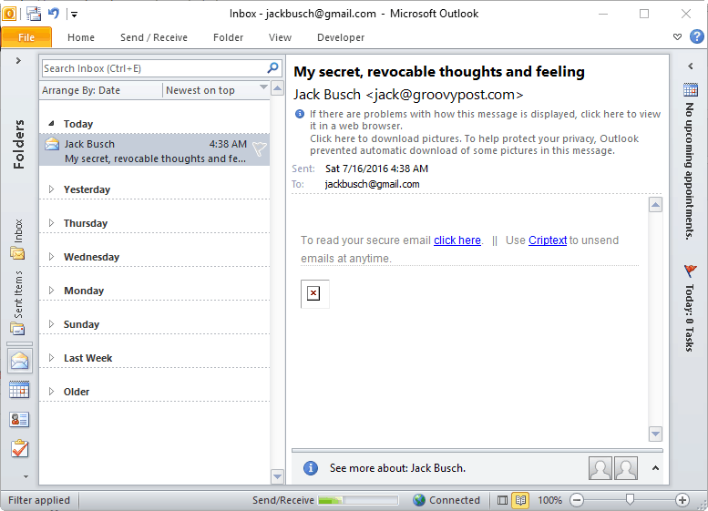 e-mail criptext sécurisé dans Outlook