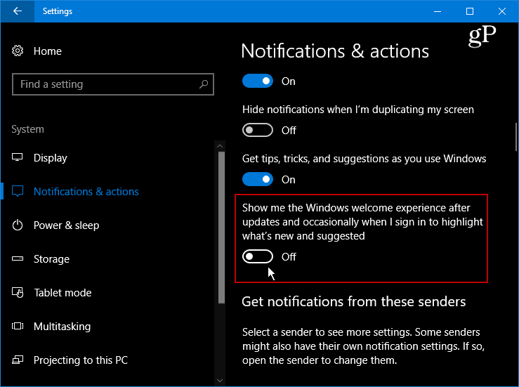 Masquer l'écran de bienvenue ennuyeux de Windows 10 après les mises à jour