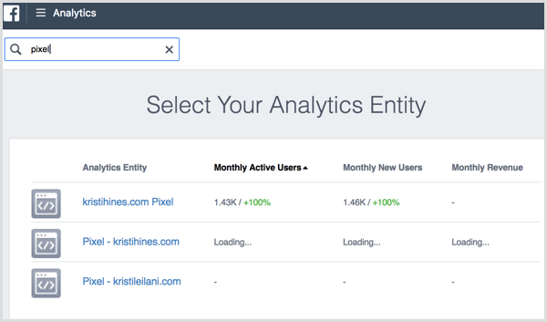 Site Web de Facebook Analytics