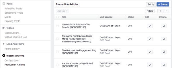 outils de publication facebook articles instantanés