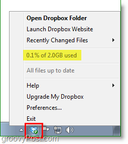 Capture d'écran de Dropbox - L'icône de la barre d'état système de Dropbox bascule