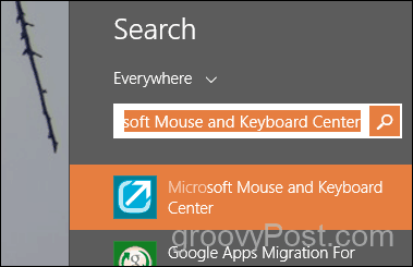 rechercher et lancer le centre de souris et de clavier Microsoft
