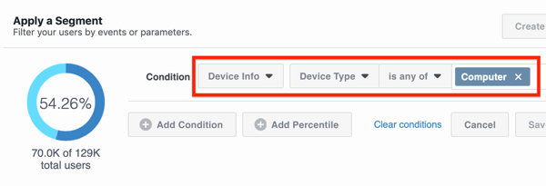 comment appliquer le segment aux données Facebook Analytics