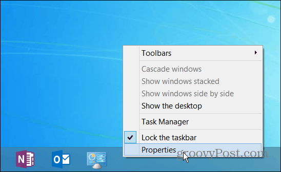 Propriétés de la barre des tâches Windows 8.1