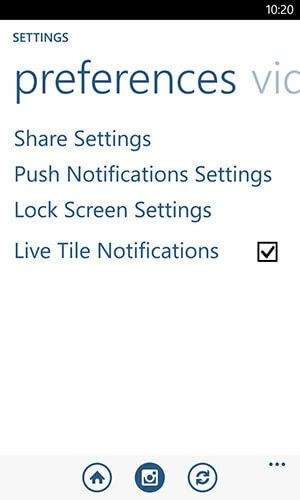 options de notification de l'application windows phone instagram