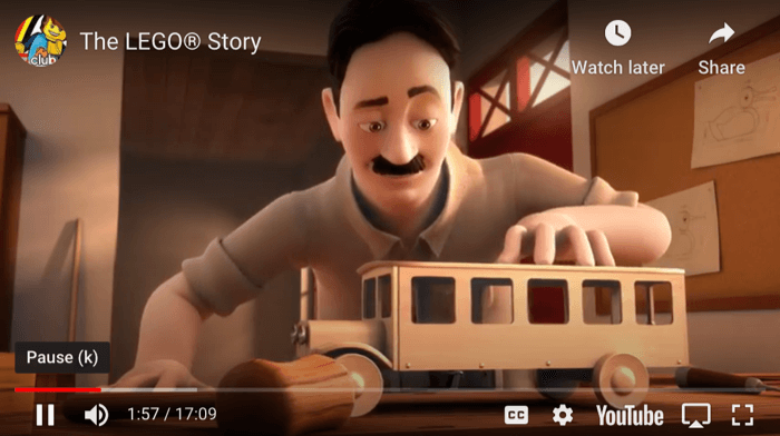 Capture d'écran de la vidéo YouTube de l'histoire de lego à 1:57