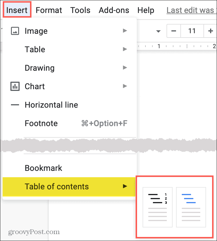 Insérer une table des matières dans Google Docs