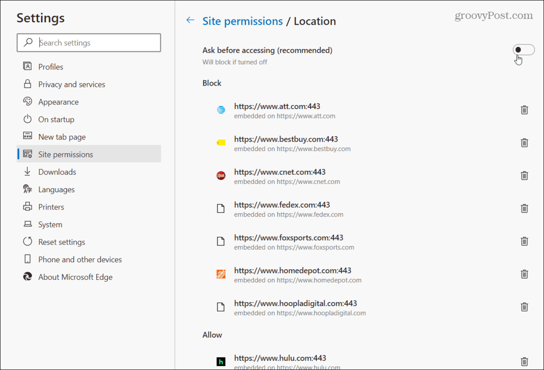 Autorisations du site Microsoft Edge