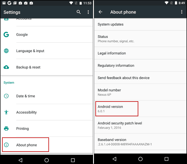 Paramètres de guimauve Android 6