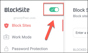 Le bouton d'activation de BlockSite dans Chrome