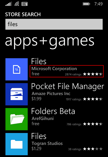 Fichiers Windows Phone 8.1