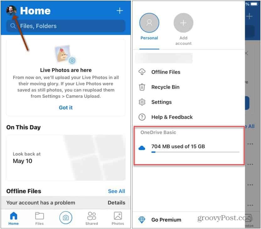 Voir OneDrive Storage Space Mobile