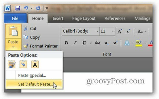 Comment définir le collage par défaut dans Microsoft Word 2010