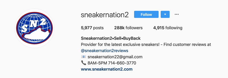 compte Instagram principal pour SneakerNation2