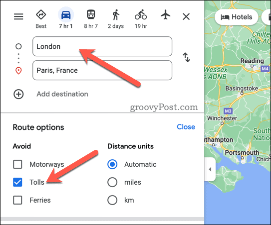 Évitez les péages dans Google Maps