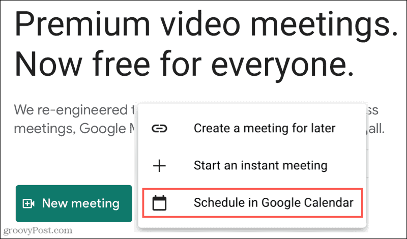 Nouvelle réunion, programme dans Google Agenda