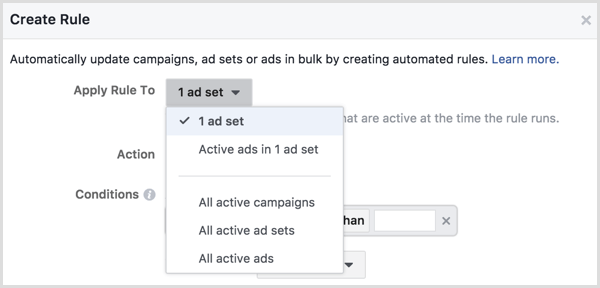 Règle de création de Facebook Ads Manager