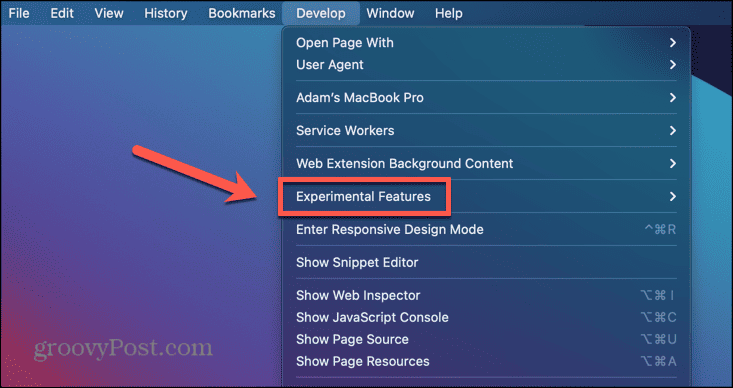 fonctionnalités expérimentales de Mac Safari