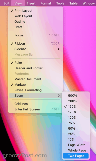 Afficher, zoomer, deux pages dans Word sur Mac