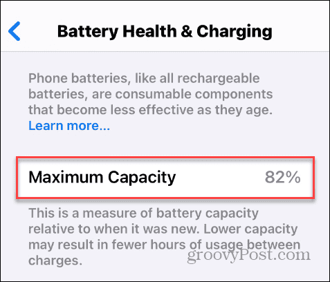 Capacité maximale de la batterie