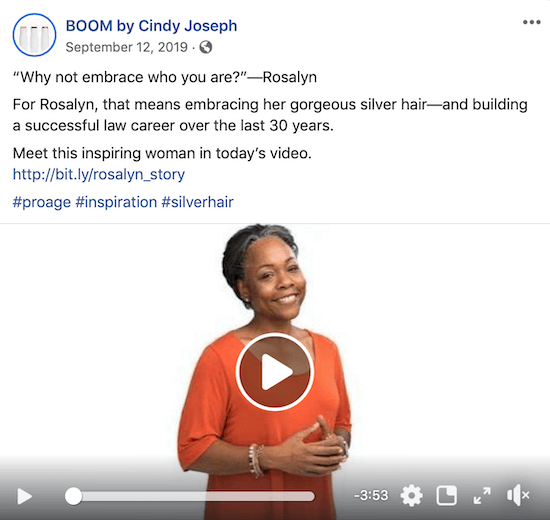 Publication vidéo Facebook pour BOOM! par Cindy Joseph