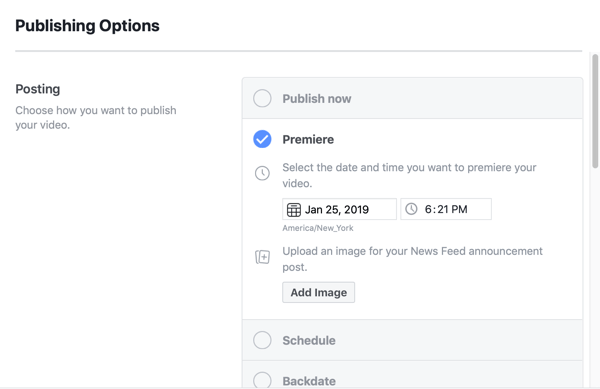 Comment configurer Facebook Premiere, étape 5, paramètres de planification de publication