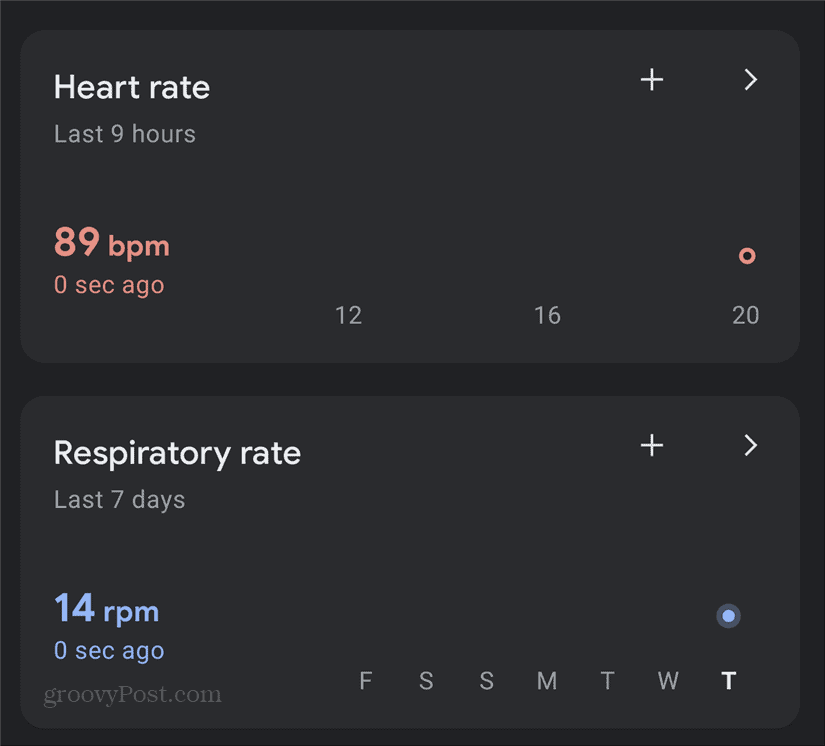 Tableau de bord de la fréquence respiratoire cardiaque Google Pixel
