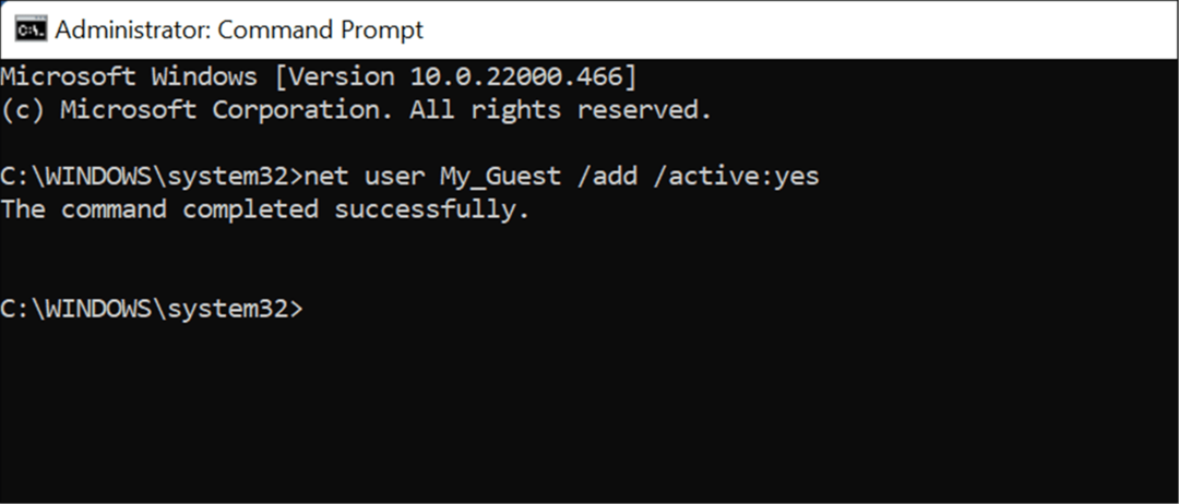 Créer un compte invité sur Windows 11 cmd