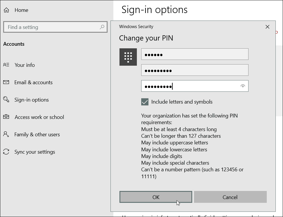 Exigences relatives au code PIN de caractère spécial Windows 10