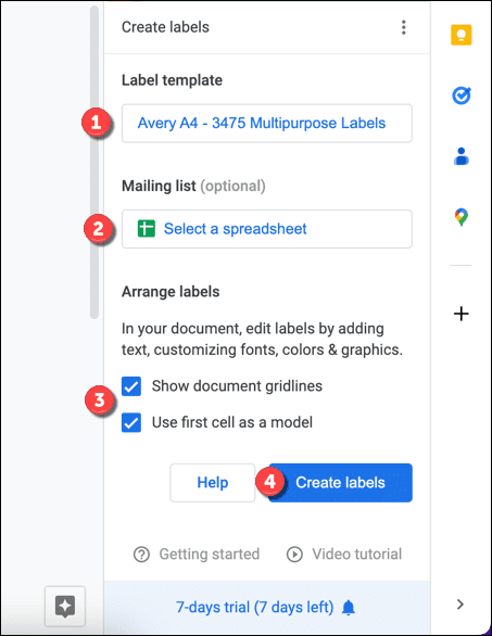 Créer une étiquette à l'aide de Labelmaker dans Google Docs