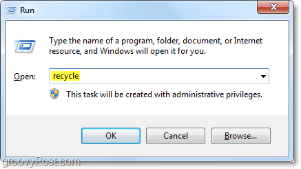 exécuter la corbeille dans Windows 7