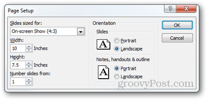 configuration de la page options powerpoint 2010 rapport hauteur / largeur orientation