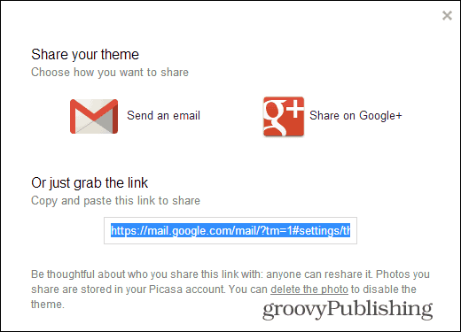 Gmail Custom Themes partage le lien de votre thème