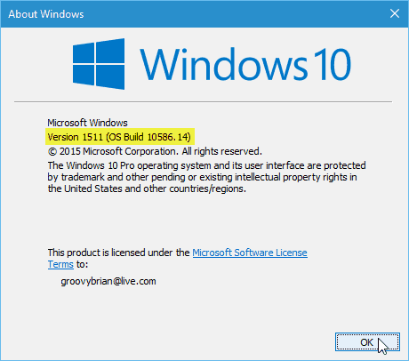 Version de mise à jour de Windows 10