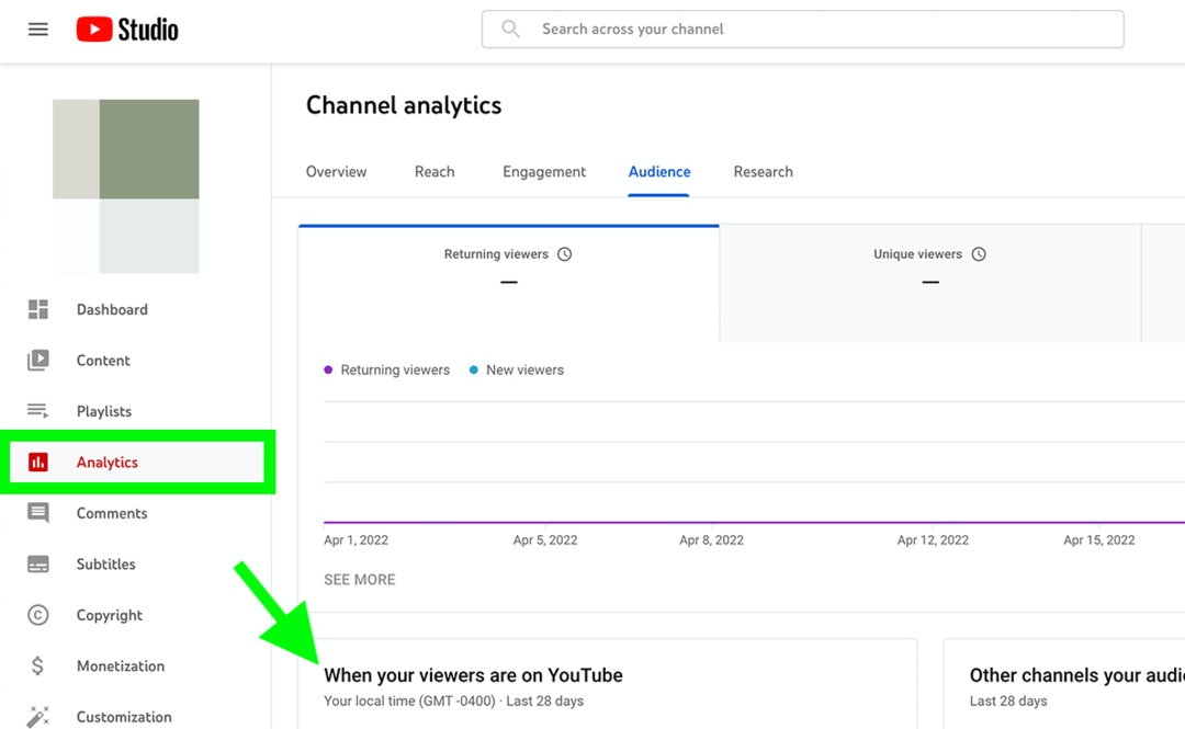 image de l'analyse des chaînes YouTube dans YouTube Studio