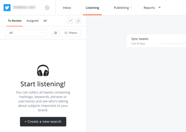 Comment utiliser Agorapulse pour l'écoute des médias sociaux, Étape 2 créez une nouvelle recherche sur l'onglet d'écoute.