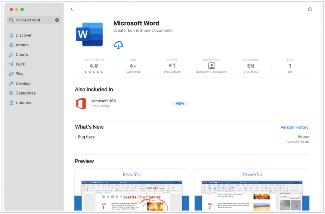 Microsoft Word sur le Mac App Store