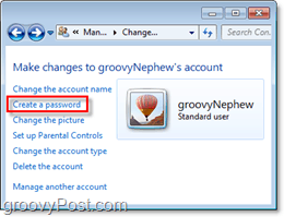 trouver l'invite pour ajouter un mot de passe à un compte d'utilisateur Windows 7