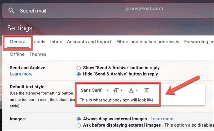 Modification des paramètres de style de police par défaut dans Gmail