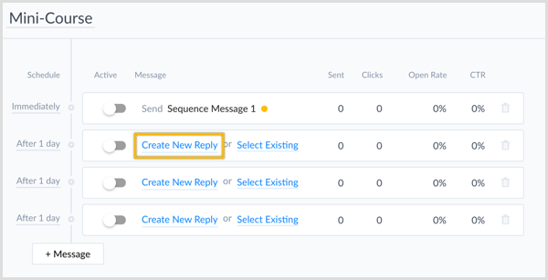 créer une séquence pour le bot Messenger avec ManyChat
