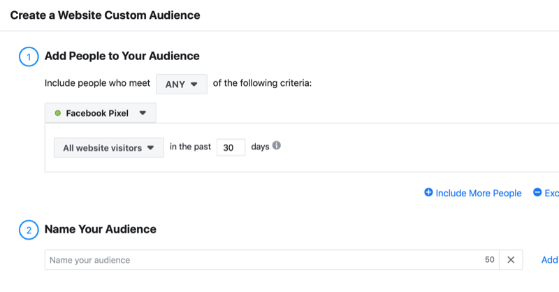 créer une audience personnalisée de site Web Facebook