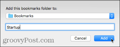 Ajouter ce dossier de signets à la boîte de dialogue dans Safari sur Mac