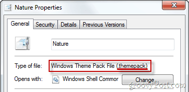 Propriétés du fichier du pack de thèmes Windows